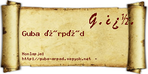 Guba Árpád névjegykártya